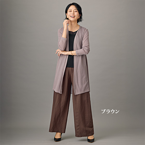 麻混ワイドパンツ 股下62cm 大きいサイズ M L LL 3L