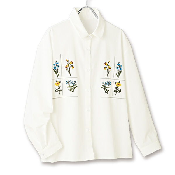 フラワーブーケ刺しゅうシャツ