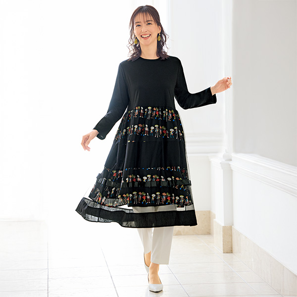 異素材重ねチュニックワンピース