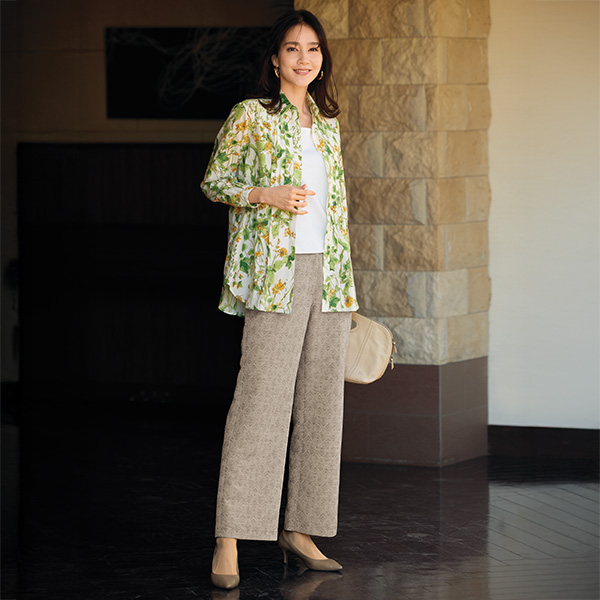 麻綿プリントシャツチュニック