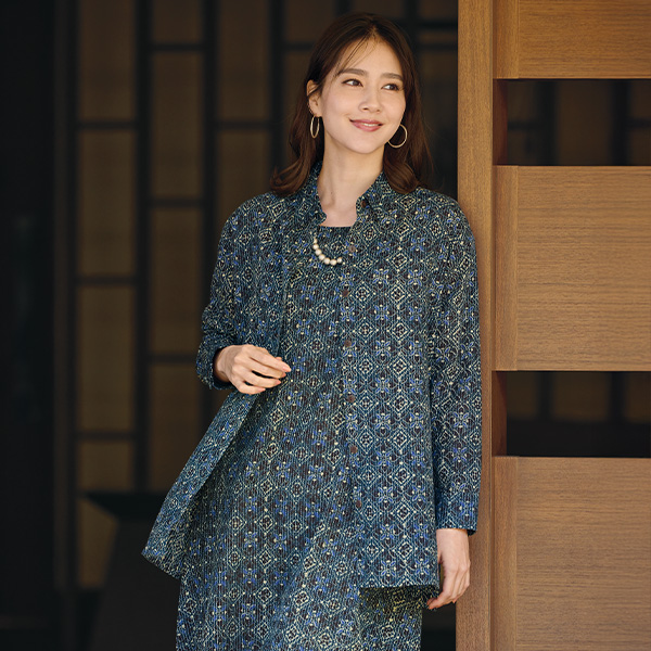 刺し子風刺しゅう入りシャツジャケット