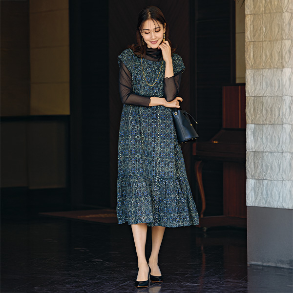 刺し子風刺しゅう入りワンピース