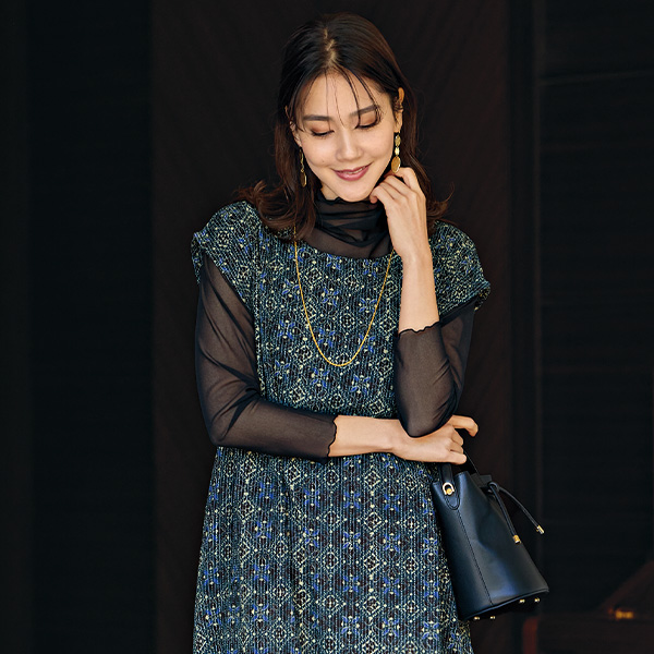 刺し子風刺しゅう入りワンピース