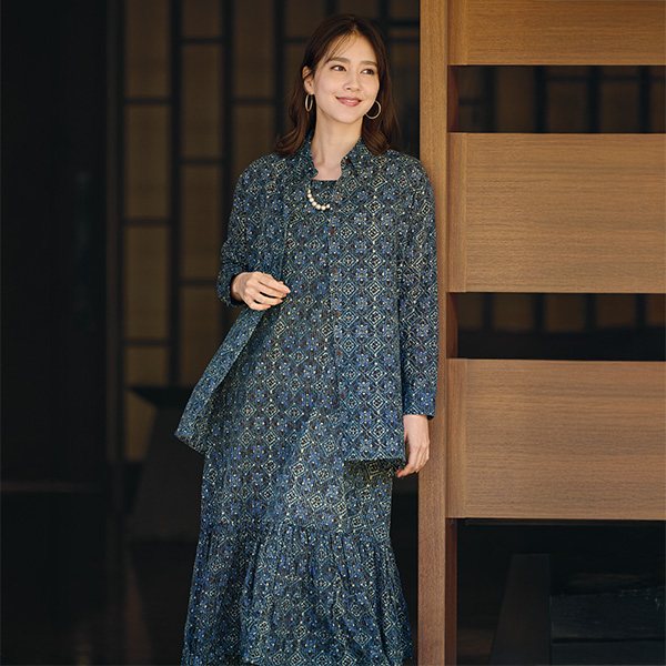 刺し子風刺しゅう入りワンピース