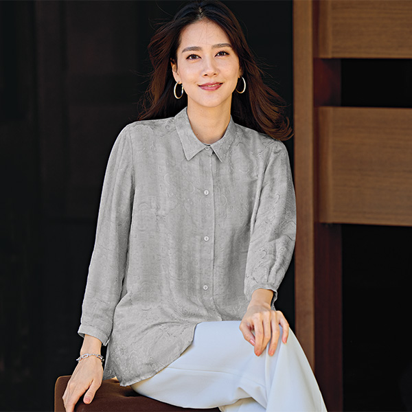 シルク混ジャカード織ブラウス