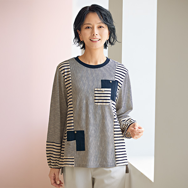 ピッチ違いボーダープルオーバー