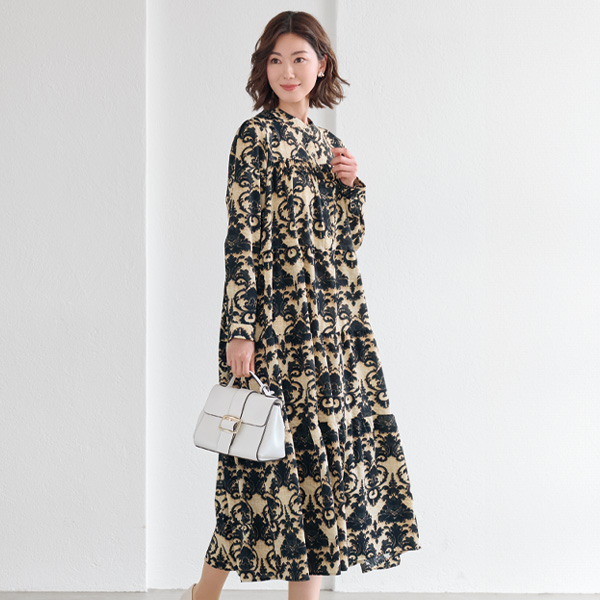 オリエンタル柄プリントワンピース