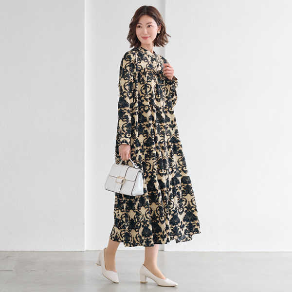 オリエンタル柄プリントワンピース