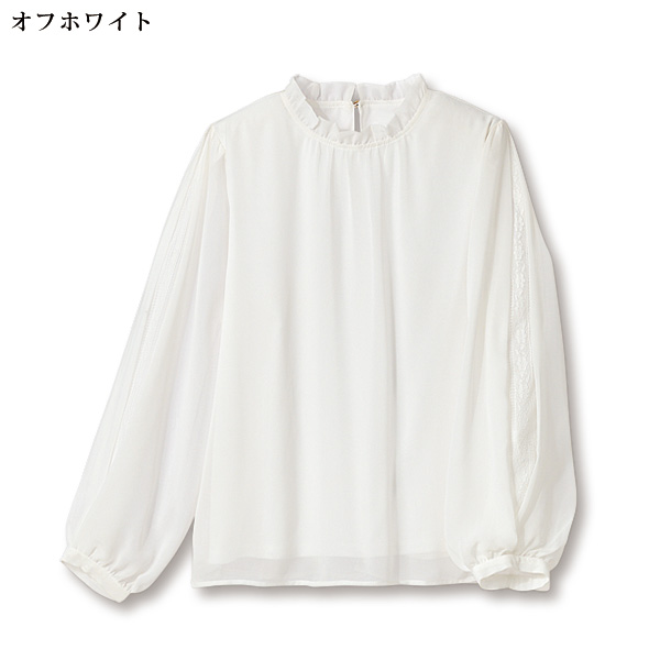 袖レース＆シフォン重ねブラウス 大きいサイズ M L LL 3L