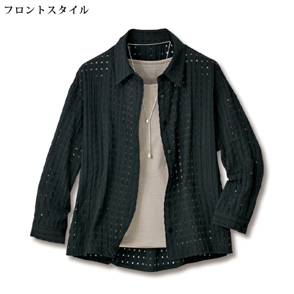 シアーギンガム素材シャツ 大きいサイズ M L LL 3L