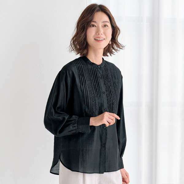 レース＆ピンタックシアーシャツ