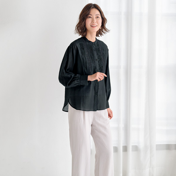 レース＆ピンタックシアーシャツ