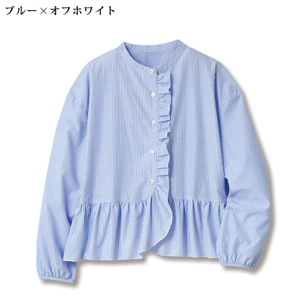 フリル＆ストライプブラウス