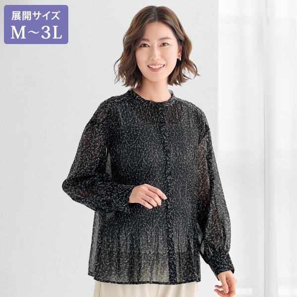 小花柄プリーツブラウス 大きいサイズ M L LL 3L