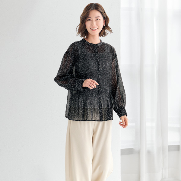 小花柄プリーツブラウス 大きいサイズ M L LL 3L