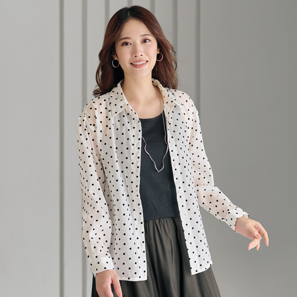 フロッキードット柄シアーシャツ