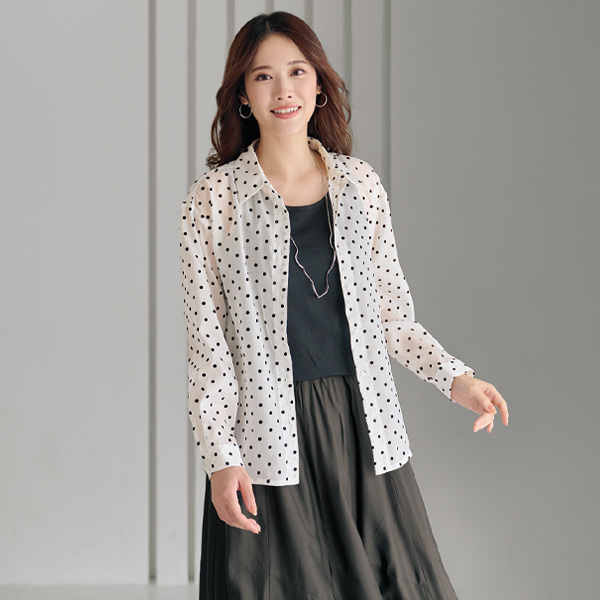 フロッキードット柄シアーシャツ