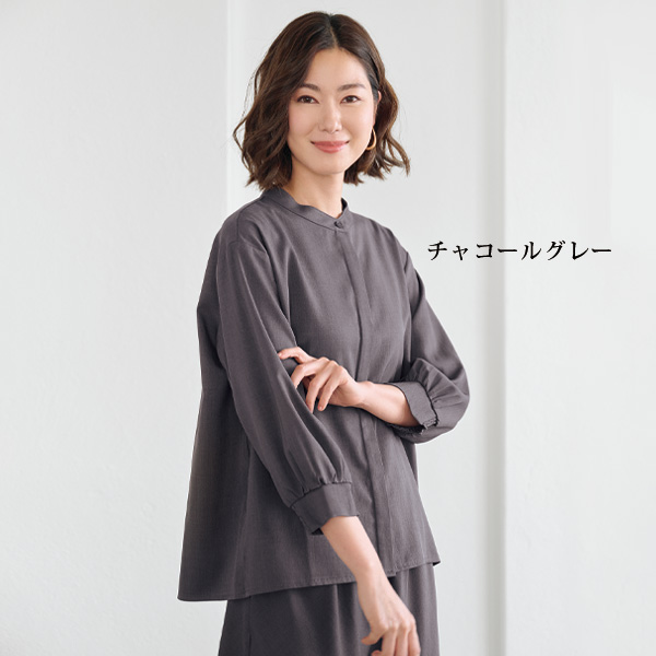 前裾スリットバンドカラーシャツ 大きいサイズ M L LL 3L