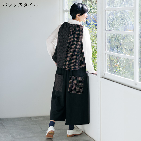 ドット柄ポケット付ワイドパンツ