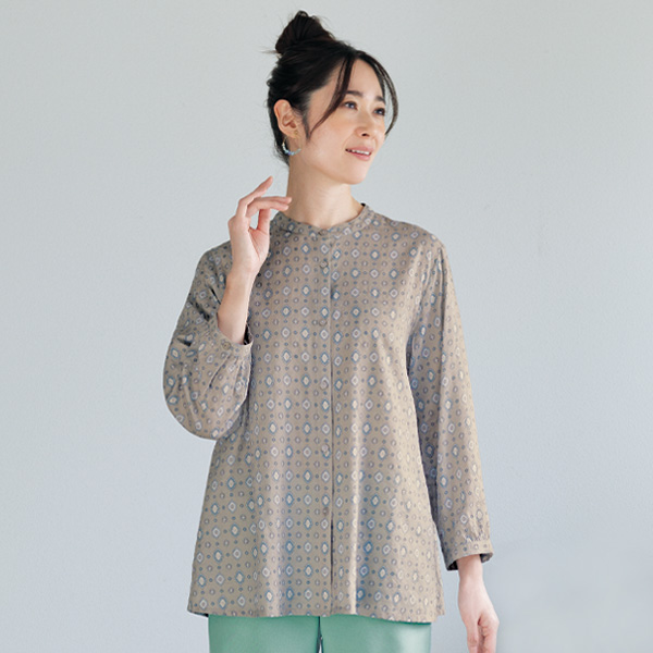 小紋柄風プリントブラウス