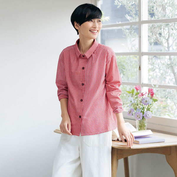 ギンガムチェック切替えシャツ