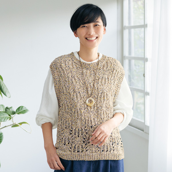 かぎ針編み風彩りニットベスト