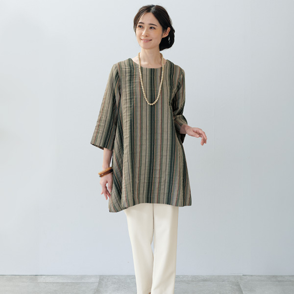 コットンガーゼ縞織チュニック