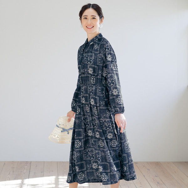 刺しゅう風プリントワンピース