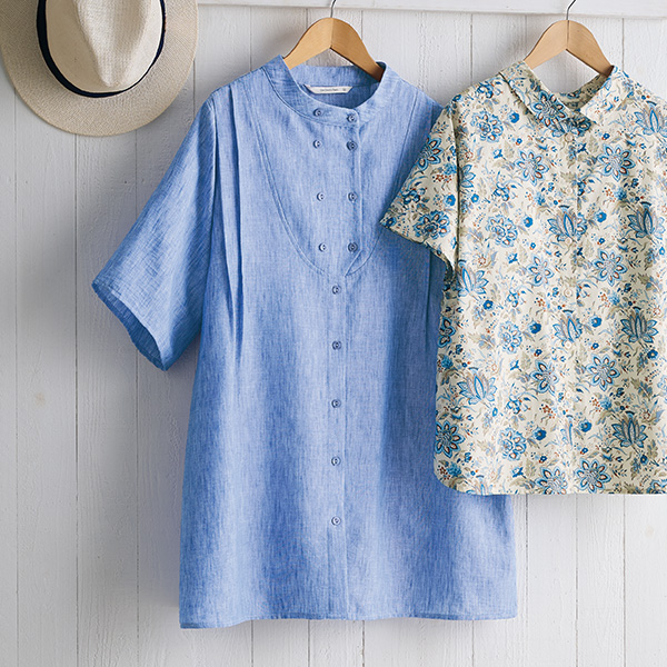 多ボタン＆タック入りロングシャツ