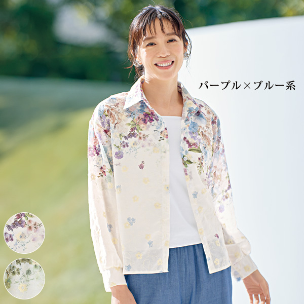 パネルフラワー柄総刺しゅうブラウス