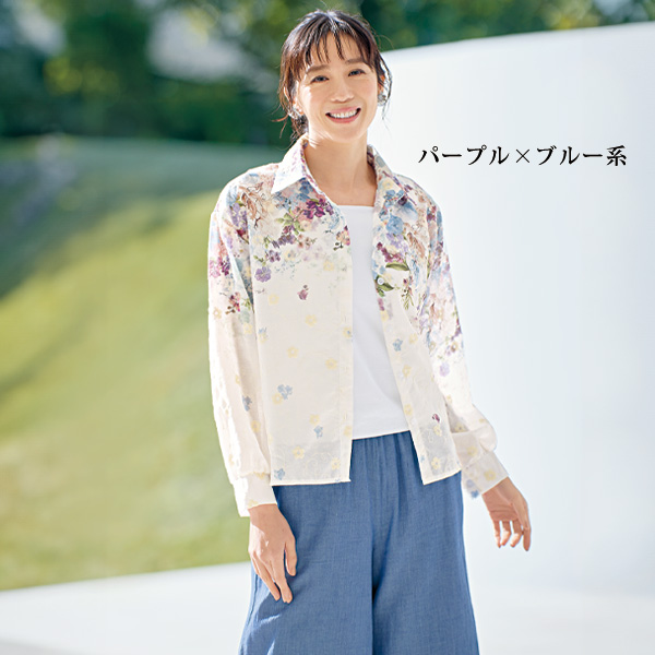 パネルフラワー柄総刺しゅうブラウス