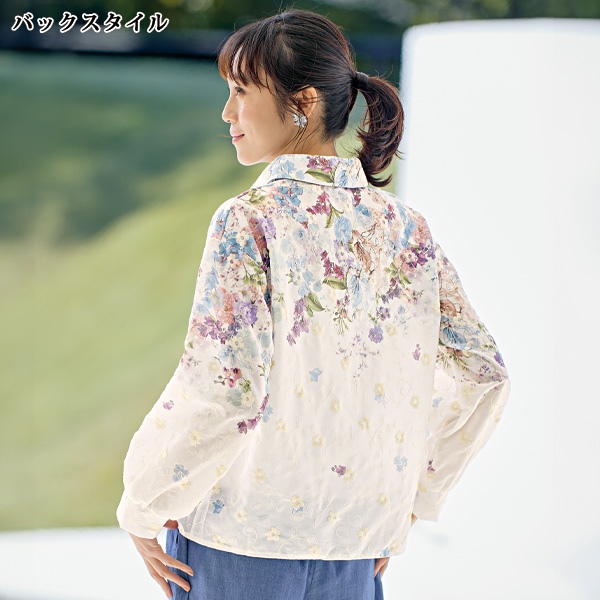 パネルフラワー柄総刺しゅうブラウス