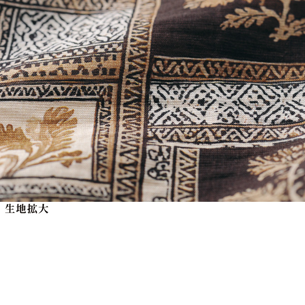 麻入りブロックプリントブラウス 大きいサイズ M L LL 3L