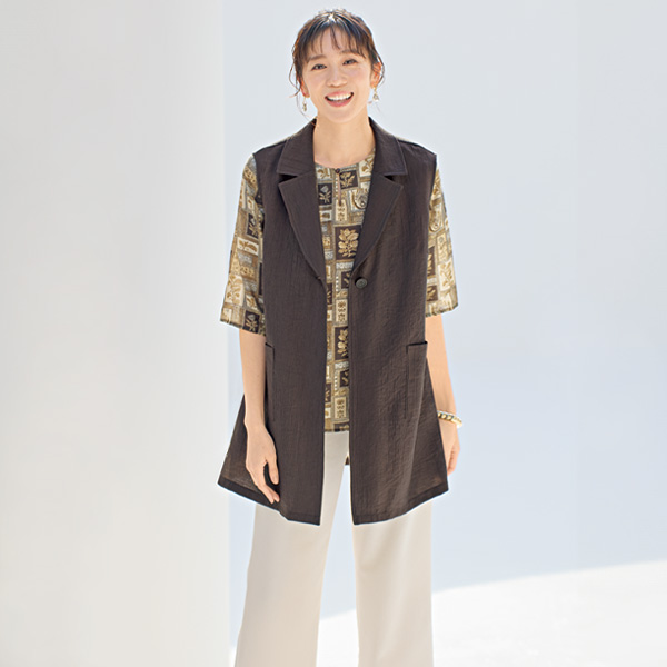 楊柳素材テーラードジレ 大きいサイズ M L LL 3L