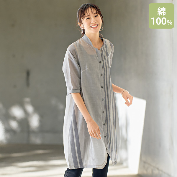 シアーストライプシャツチュニック