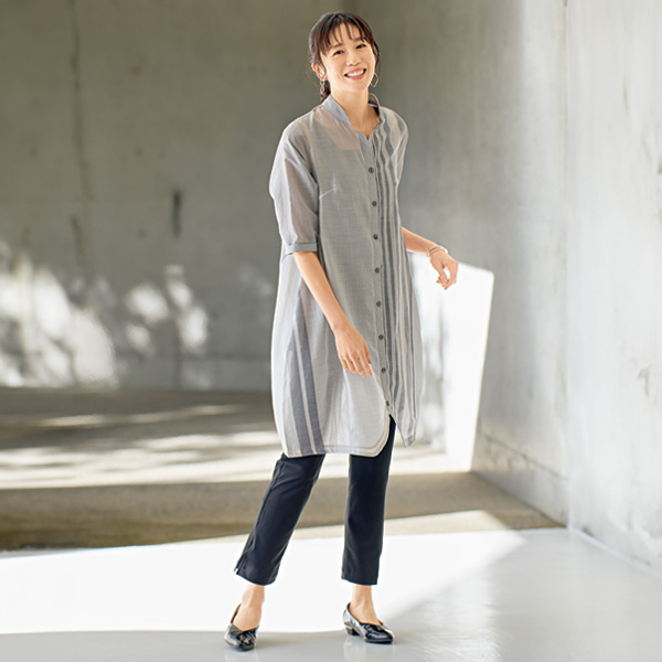 シアーストライプシャツチュニック