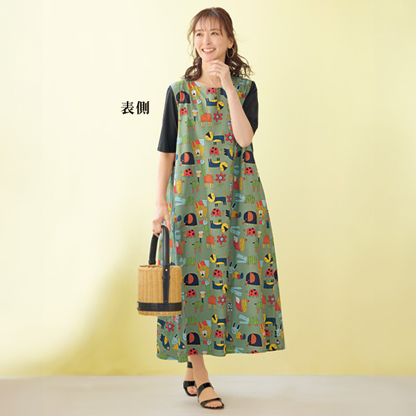 イラスト柄リバーシブルワンピース 大きいサイズ M L LL 3L