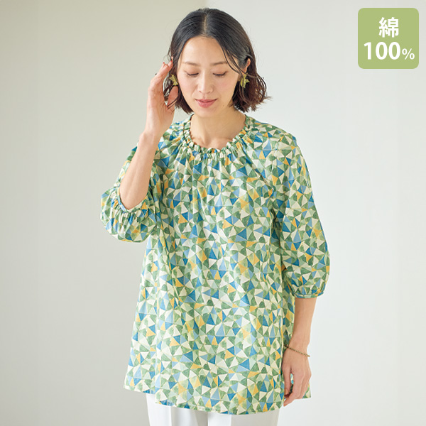 幾何学柄プリントコットンチュニック