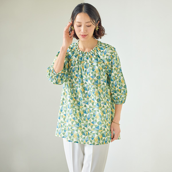 幾何学柄プリントコットンチュニック
