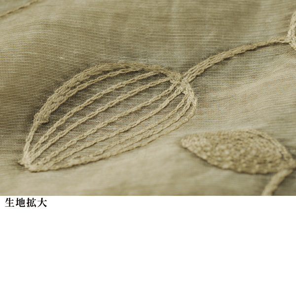 麻混リーフ刺しゅうシアーワンピース