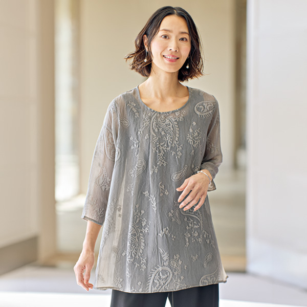 ペイズリー柄シアーチュニック