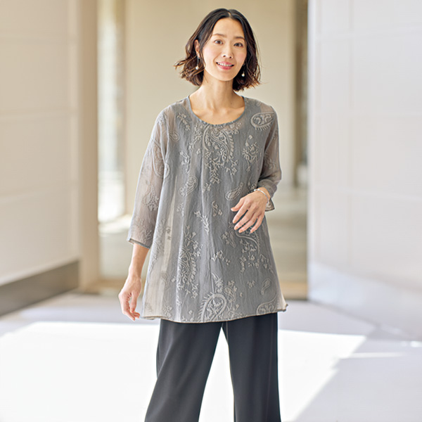 ペイズリー柄シアーチュニック