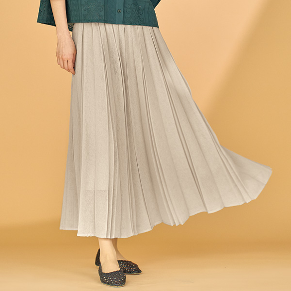 麻調メッシュプリーツロングスカート