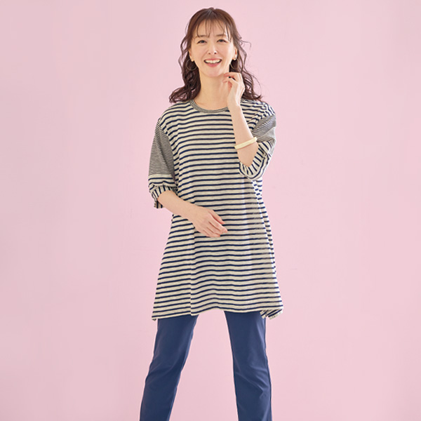 スラブ綿ボーダーチュニック 大きいサイズ M L LL 3L