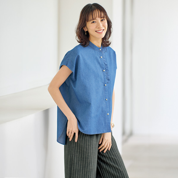 ダンガリーゆったりデザインシャツ