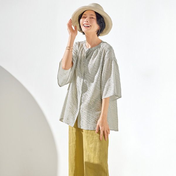 シアージャカード織フレアブラウス 大きいサイズ M L LL 3L