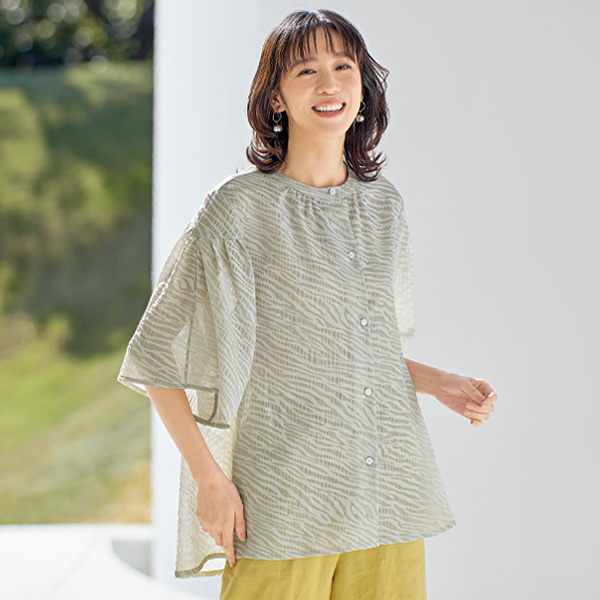 シアージャカード織フレアブラウス 大きいサイズ M L LL 3L