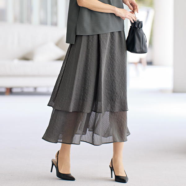 シアーストライプティアードスカート 大きいサイズ M L LL 3L