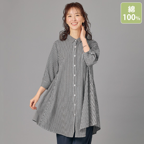 サッカー素材ギンガムチェックシャツチュニック