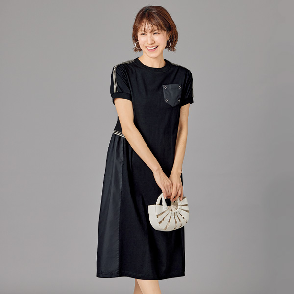 ラインテープ使いカットソーワンピース